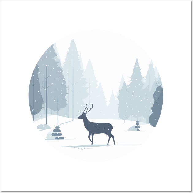 Snowy Lone Deer Christmas Winter Snow Forest Landscape Wall Art by Francois Ringuette